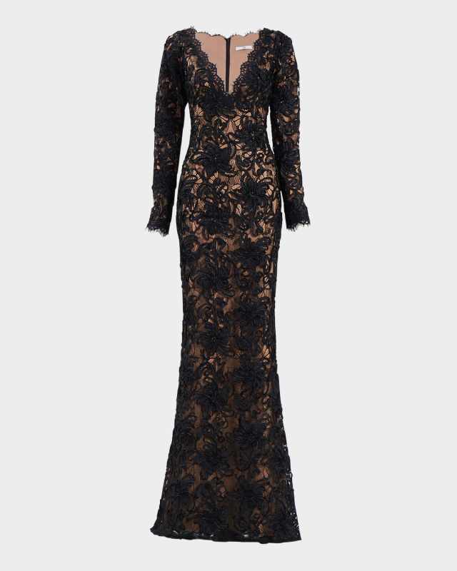 Eyelash Floral Lace Column Gown